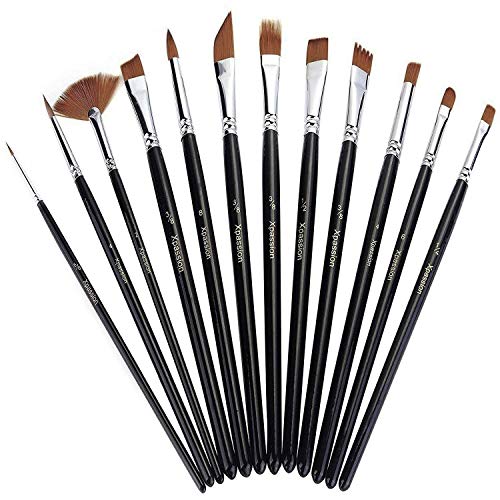 Xpassion Set di Pennelli per Acrilico Acquerello e Pittura ad Olio in Nero