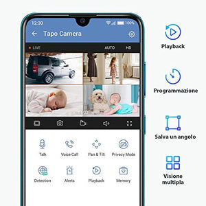 TP-Link Telecamera Wi-Fi Interno, Videocamera sorveglianza 1080P, Visione Notturna, Audio Bidirezionale, Notifiche in tempo reale del sensore di movimento(Tapo C200)