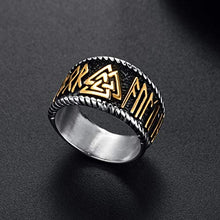 Carica l&#39;immagine nel visualizzatore di Gallery, Valily Anello Vichingo Runa con Valknut Acciaio Oro E Argento - Ilgrandebazar