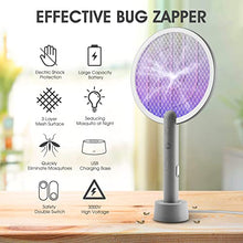 Carica l&#39;immagine nel visualizzatore di Gallery, Racchetta Zanzare Elettrica, Mosiller 2 in 1 Scacciamosche Elettrico E 3000V Scacciamosche Da con USB Base Di Ricarica, Insetti Scacciamosche Portatile e Lampada UV per Casa, Cucina, Interni E Estern