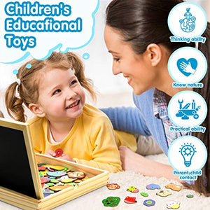 Jojoin 110 PCS Puzzle Magnetico Legno - Lavagna Animali Giocattolo per Bambini - Giochi Montessori - Educativi Puzzle Regalo Bambini Bambino 2 3 Anni