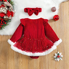 Carica l&#39;immagine nel visualizzatore di Gallery, Geagodelia 2 Pezzi Completo Neonata di Natale Tutina Baby Girls Abito Rosso con Manica Lunga+ Fascia con Fiocco Abito Natalizio per Bambina 0-24 Mesi (Rosso A, 6-12 Mesi)