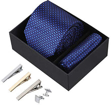Carica l&#39;immagine nel visualizzatore di Gallery, Rovtop Cravatta Uomo, 4 Stili, con 1 Fazzoletto, 2 Piccoli Quadrati Blu - Ilgrandebazar