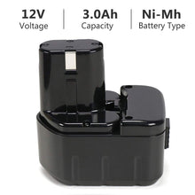 Carica l&#39;immagine nel visualizzatore di Gallery, POWERGIANT 12V 3.0Ah Ni-Mh Batteria per Hitachi 3.0AH EB1214S, Nero