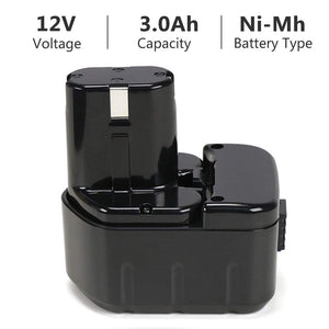 POWERGIANT 12V 3.0Ah Ni-Mh Batteria per Hitachi 3.0AH EB1214S, Nero