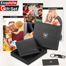 Carica l&#39;immagine nel visualizzatore di Gallery, wilbest® Portafoglio Uomo Slim Vera Pelle Blocco RFID, Con Portamonete, Porta Chiavi e Carte di Credito, Finestra ID, Scomparti Banconote e Confezione Regalo, Piccolo Brifold - NERO
