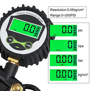 Neoteck 200PSI Manometro Pressione Pneumatici Digitale Gonfiatore...