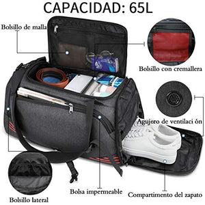 NUBILY Borsone Palestra da Uomo Donna con Scomparto Scarpe Grande Nero-65l