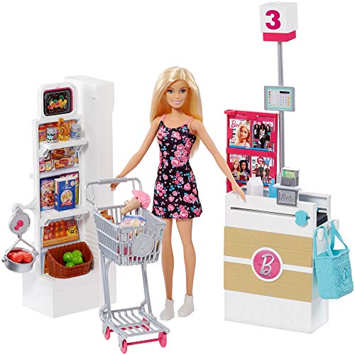 Barbie- Bambola, Supermercato, Carrello Funzionante e Tanti Accessori,... - Ilgrandebazar