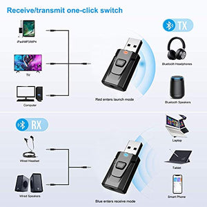 Aigoss Adattatore Bluetooth USB 2 in 1 Trasmettitore e Ricevitore, Bluetooth...