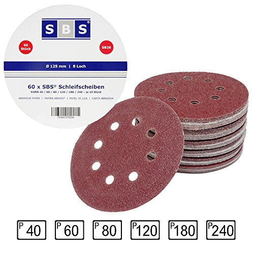 SBS - 60 dischi abrasivi a 8 fori, per levigatrice eccentrica, diametro: 125...