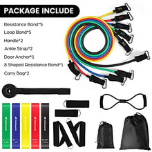Carica l&#39;immagine nel visualizzatore di Gallery, Set Elastici Fitness con 5 Fasce di Resistenza, Bande Elastiche, Maniglie, Cinghie per Caviglia, Ancoraggio da Porta, Kit Allenamento per Fitness Yoga Pilates, Color