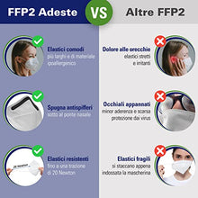 Carica l&#39;immagine nel visualizzatore di Gallery, ADESTE - 50 Mascherine FFP2 Bianche Certificate CE, filiera controllata, elastici comodi, anallergici e regolabili. Sicura: filtrazione in simulazione di indossaggio 99,5%. Buste singole sigillate.