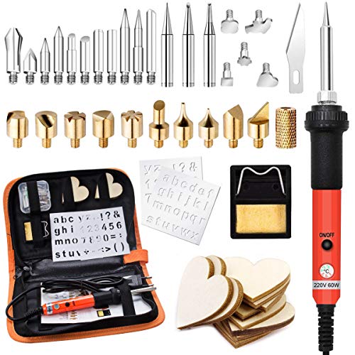 45 Pezzi Kit Pirografia Legno,Preciva 60W Portatile Arancione - Ilgrandebazar