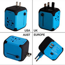 Carica l'immagine nel visualizzatore di Gallery, Adattatore da Viaggio con 2 USB 3.0 (US/EU/UK/AU) Azzurro/Blu