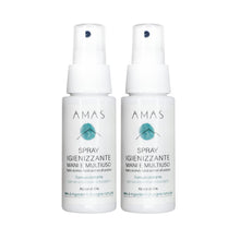 Carica l&#39;immagine nel visualizzatore di Gallery, 2 flaconi 50ml Spray Igienizzante Multiuso AMAS - Per Mani, Superfici e Tessuti - 98% Origine Naturale - 70% Alcool - Idratante, Emolliente, Dermoprotettivo - Con Olio Essenziale di Eucalipto