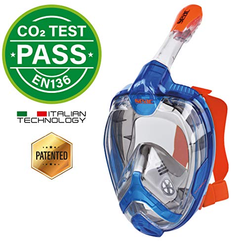 SEAC Magica, Maschera Snorkeling Full Face Integrale Anti S/M, Blu/Arancione