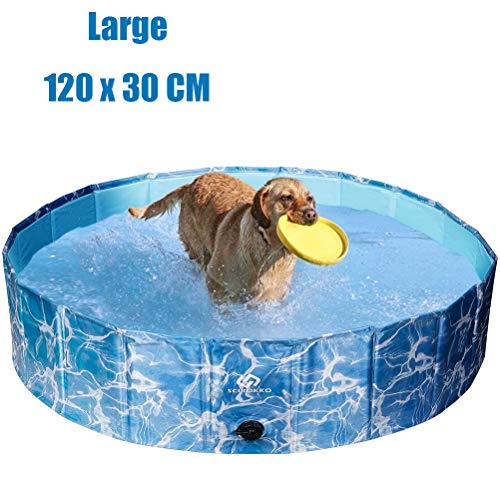 Piscina Pieghevole Per Cani Grandi 120x30 Cm In PVC Antiscivolo, Resistente E Facile Da Montare, Per Bagno E Gioco Estivo, Adatta A Cani Fino A 40 Kg
