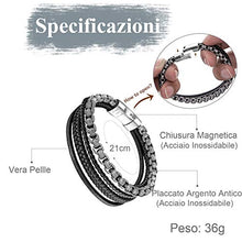 Carica l&#39;immagine nel visualizzatore di Gallery, Murtoo Bracciale Uomo Acciaio Braccialetto Pelle e Pietra Nero E Argento - Ilgrandebazar