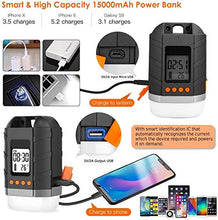 Carica l'immagine nel visualizzatore di Gallery, Lanterna da campeggio a LED ricaricabile e power bank 15000mAh, luce per...