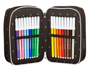 Astuccio 3 Zip Juventus Coaches, Bianco & Nero, Con materiale scolastico: 18...