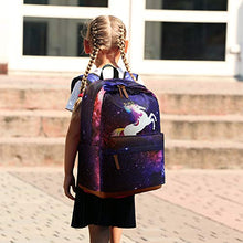 Carica l&#39;immagine nel visualizzatore di Gallery, Zaino Scuola Unicorno Per Ragazze Galaxy Con Porta Di Ricarica Usb Viola