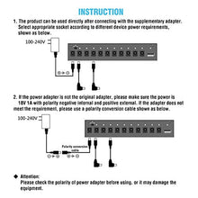 Carica l'immagine nel visualizzatore di Gallery, Alimentatore di rete a pedale, fonte di alimentazione, 10 uscite isolate per chitarra da 9 V/12 V/18 V, effetto bassi, tastiera, porta USB integrata per telefono, con alimentatore di rete DC 18 V/1 A