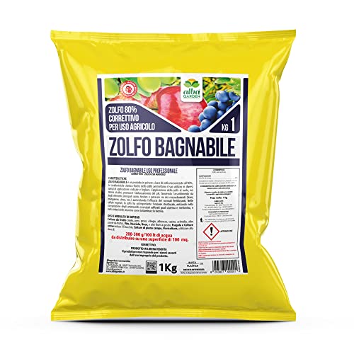 Albagarden - Zolfo in Polvere bagnabile - Concime Minerale Naturale, Biologico, Pronto da Utilizzare con Fungicida Acaricida Oidio Mal Bianco Peronospora Ticchiolatura per Vite Olivo Agrumi X 1 kg
