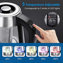 Carica l'immagine nel visualizzatore di Gallery, Aigostar Cris – Bollitore elettrico in vetro borosilicato, 2200W, 1,7 litri. Controllo della temperatura variabile, funzione di mantenimento caldo. Incluso un filtro staccabile, illuminazione a LED.