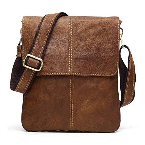 BAIGIO Borsello Uomo Vera Pelle Vintage Borsa a Tracolla Marrone Marrone-1