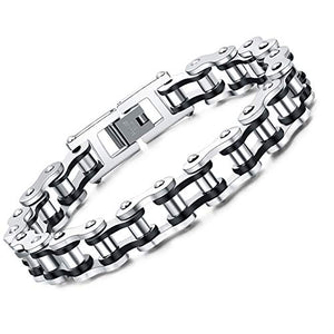 Faysting EU Bracciale catena in acciaio inox moto personalizzata Nero Argento - Ilgrandebazar