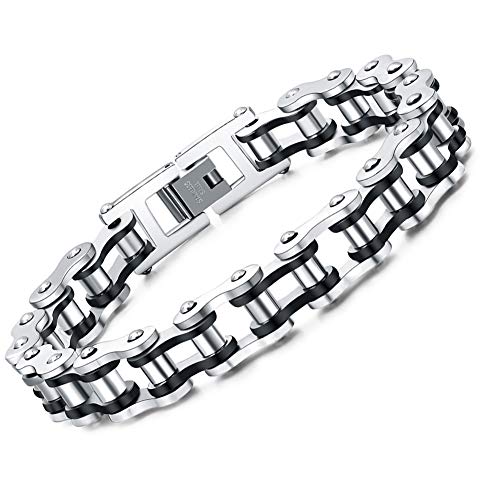 Faysting EU Bracciale catena in acciaio inox moto personalizzata Nero Argento - Ilgrandebazar