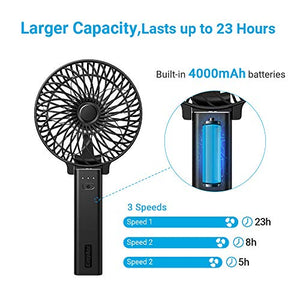 EasyAcc Mini Ventilatore Portatile USB, 3350mAh Batteria 3350mah, Nero