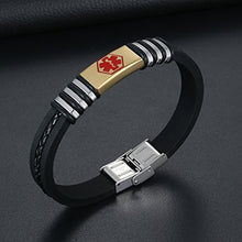 Carica l&#39;immagine nel visualizzatore di Gallery, Oidea Braccialetto Uomo Bracciale Silicone Acciaio Inox Medical Alert ID Oro - Ilgrandebazar