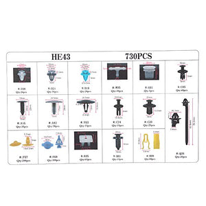 730 pezzi clip di carrozzeria, 17 assortiti corpo vettura push pin... - Ilgrandebazar