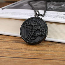 Carica l&#39;immagine nel visualizzatore di Gallery, COAI Pendente in Ossidiana Nera con San Michele Intarsiato, Acciaio Inox