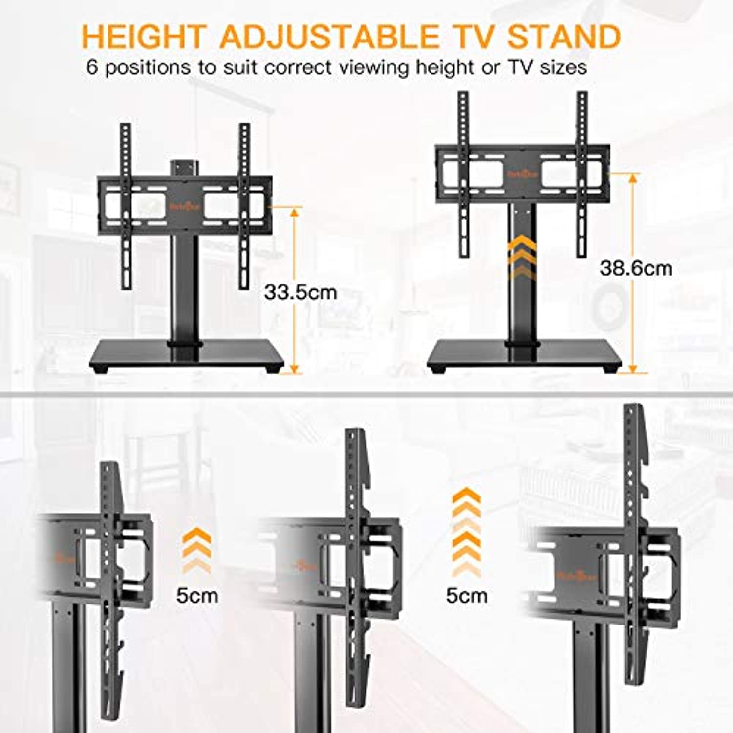 Supporto TV Da Tavolo Regolabile Per 32-55 Pollici - Girevole, Inclinabile E Con Base In Vetro - Foto 3