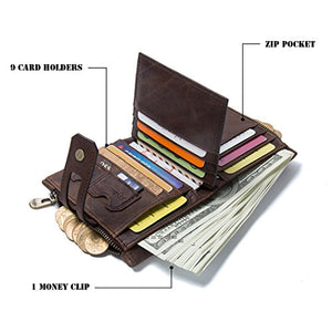Portafoglio uomo Bifold Portafogli RFID con cerniera Caffè