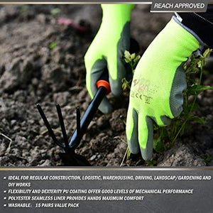 Vgo,15 paia, guanti da lavoro e giardinaggio in PU, giardino, 10/XL