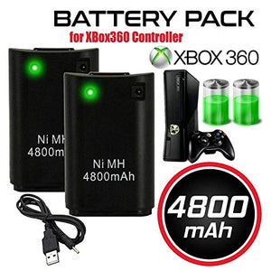 Xbox 360 Batteria, OSAN 2 Pz 4800mAh Batteria Ricaricabile + Cavo USB nero