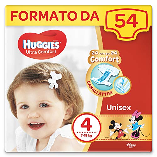 Huggies Pannolini Ultra Comfort, Taglia 4 (7-18 kg), Confezione da 54...