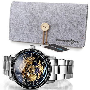 Alienwork IK Orologio Nero/Movimento D'oro/Cinturino In Metallo Argento - Ilgrandebazar