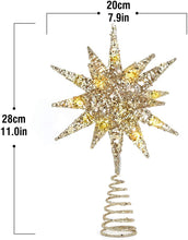 Carica l&#39;immagine nel visualizzatore di Gallery, Luxspire Punte Albero di Natale, Puntale per Albero di Natale, a Forma di Albero con Glitter, Accessori per Albero di Natale, a 2 AA Batterie, Decorazione per Natale Festa Casa, Champagne Oro