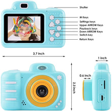 Carica l'immagine nel visualizzatore di Gallery, Qoosea Fotocamera Bambini, Digitale Selfie Macchina Fotografica, Portatile Mini Ricaricabile Digitale per Bambini Videocamera Regali per Ragazze Ragazzi da 3-8 Anni, LCD da 2.4" HD con Scheda SD 32 GB