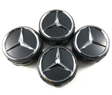 Carica l&#39;immagine nel visualizzatore di Gallery, UG 4X Tappi Coprimozzo 75mm Logo Mercedes Nero Rialzato AMG Classe A B C - Ilgrandebazar