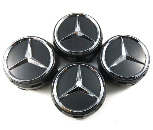 UG 4X Tappi Coprimozzo 75mm Logo Mercedes Nero Rialzato AMG Classe A B C - Ilgrandebazar