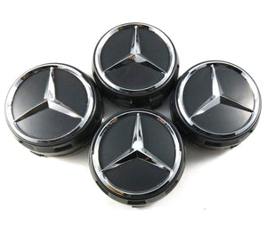 UG 4X Tappi Coprimozzo 75mm Logo Mercedes Nero Rialzato AMG Classe A B –