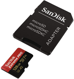 SanDisk Extreme Pro Scheda di Memoria microSDXC da 128 GB e Adattatore SD con App Performance A2 e Rescue Pro Deluxe, fino a 170/90 MB/sec, UHD 4K ready, Classe 10, UHS-I, U3, V30 128 GB microSD