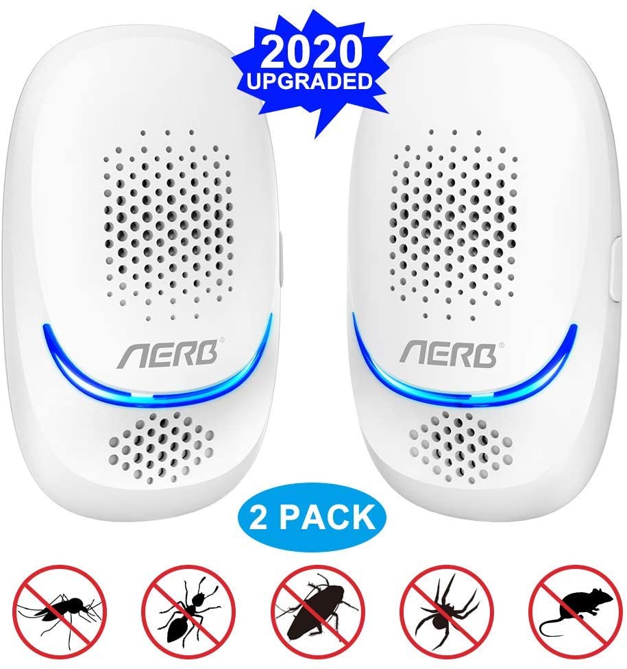 [2020 NEW] Aerb Repellente ad Ultrasuoni, 10W Antizanzare Ultrasuoni Portatile ad innesto, 100% Sicuro per Persone e Animali, per Topi, Pulci, Zanzare, Roditori, Scarafaggi, Formiche, Ragni, 2 Pezzi