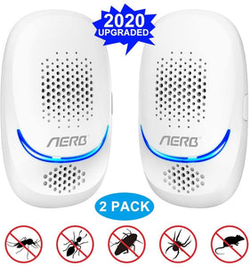 [2020 NEW] Aerb Repellente ad Ultrasuoni, 10W Antizanzare Ultrasuoni Portatile ad innesto, 100% Sicuro per Persone e Animali, per Topi, Pulci, Zanzare, Roditori, Scarafaggi, Formiche, Ragni, 2 Pezzi